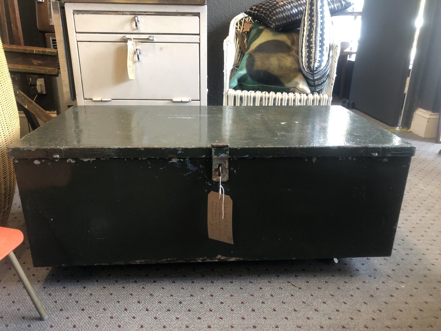 green military chest WW2 era mounted on castors