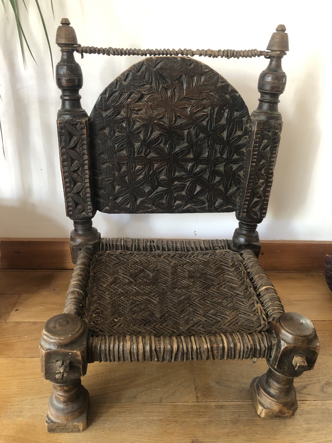 Beautiful antique indian carved low chair