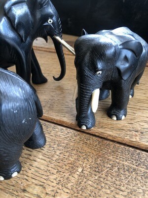 set of 3 vintage ebony elephants