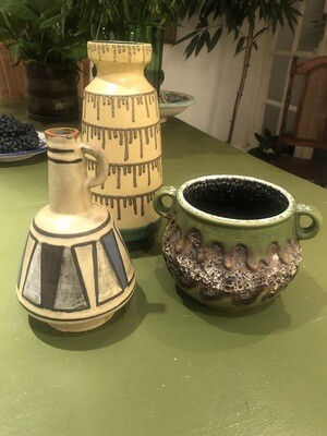 Set of 3 mid century west german pottery vases