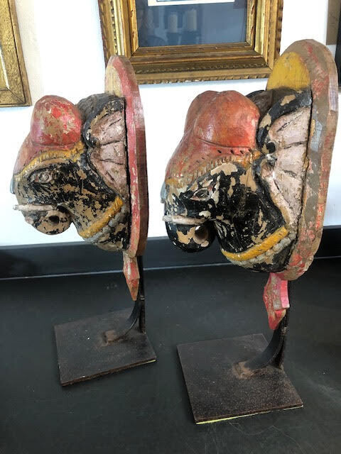 A pair of antique Indian elephant deity heads