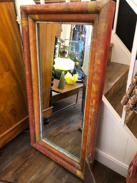 Large Teak Vintage hand painted Indian Mirror