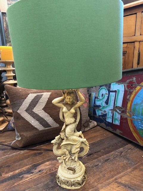 vintage crackle glazed goddess on dragon statue lamp