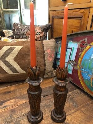 Pair of vintage oak candlesticks