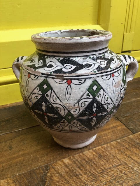 Vintage Tunisian glazed pottery olive food pot