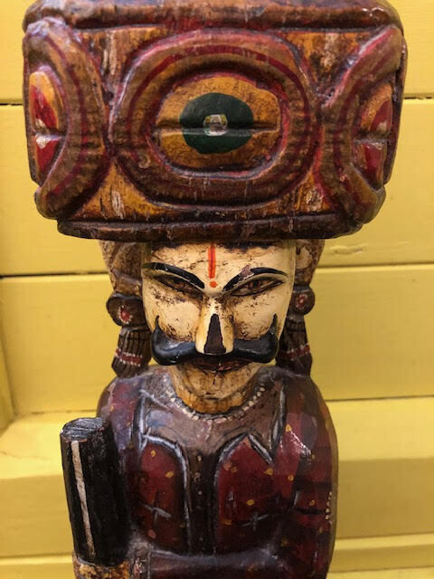 Vintage Indian carved and painted wood soldier