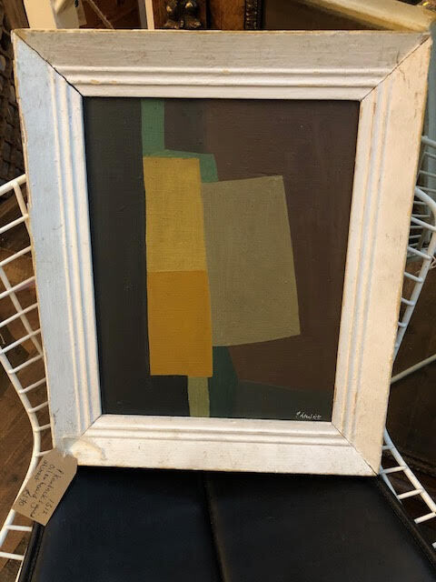 original signed oil abstract in old French frame