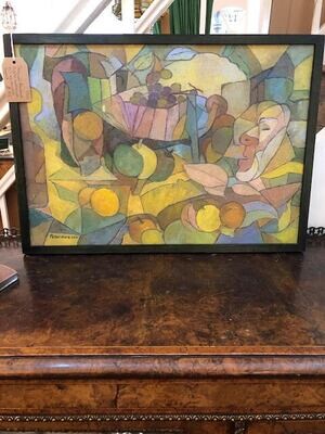 Original abstract cubist oil on canvas signed