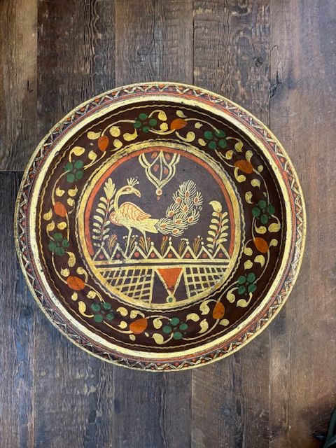 large c 1800 Asian hand painted terracotta charger