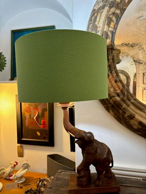 early to mid century carved wood elephant lamp