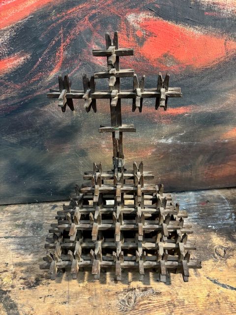 WW1 trench art wooden crucifix