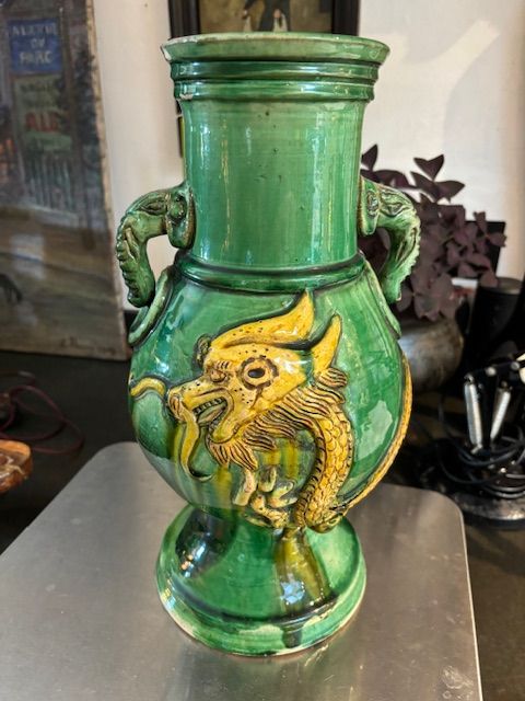 Large vintage Chinese sancai glazed vase