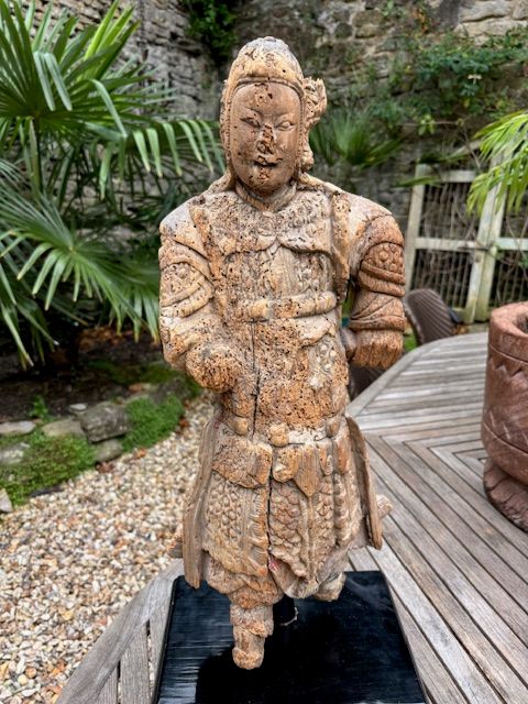 Antique carved wood Qing dynasty warrior
