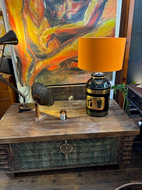 late 19th  century tea container converted to lamp