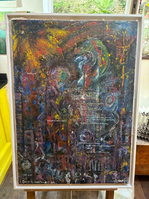 Original oil with collage by Artist Tom White