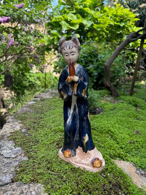 19 century glazed terracotta girl playing flute