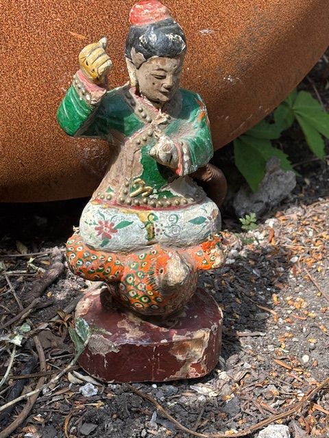 Antique Chinese polychrome carved wood figure original paint (1)