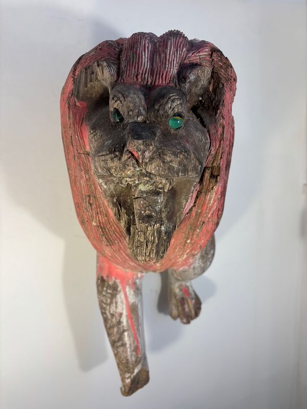 Antique Armorial wood carving of a lion