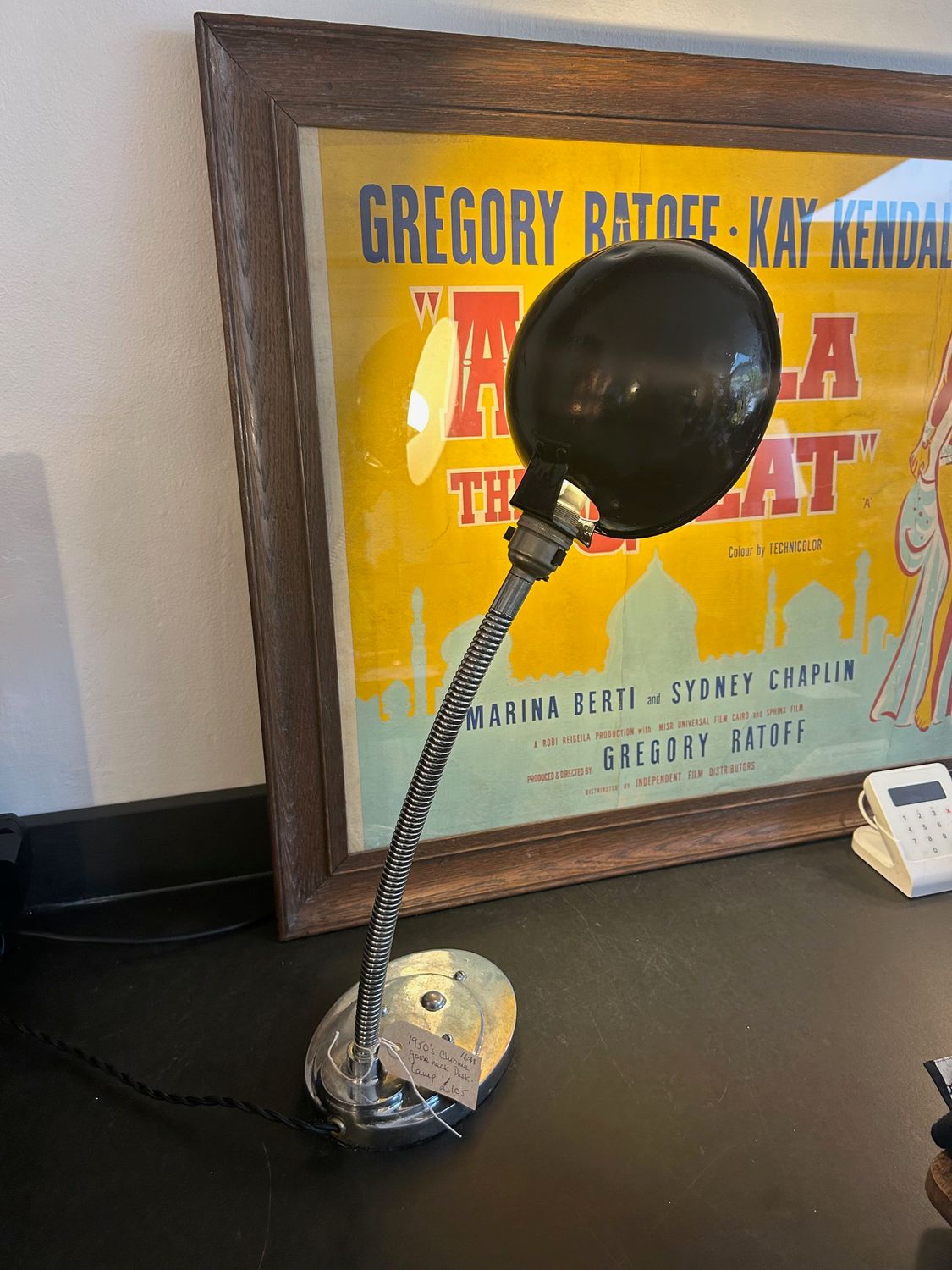 1950's chrome gooseneck desk lamp[ with Black Ind shade