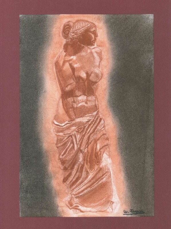Drawing with Sanguina of the Venus de Milo Digital sculpture
