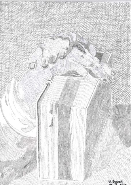 Manos en un libro, grabado de durero Digital