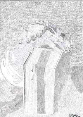Manos en un libro, grabado de durero Digital