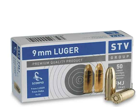 Cartucho municion STV Scorpio - 9mm. FMJ - 124 grains