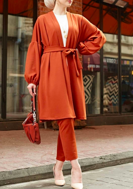 burnt orange duster coat