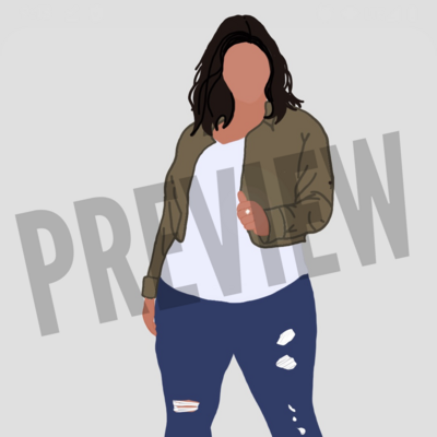Flat Icon - Girl in Ripped Jeans, White  Shirt, and Jacket