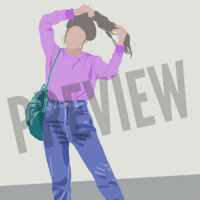 Flat Icon - Girl in Jeans and Purple Sweater