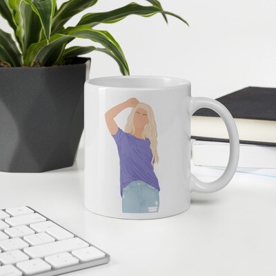Blonde Girl in Purple Shirt and Ripped Jeans Mug