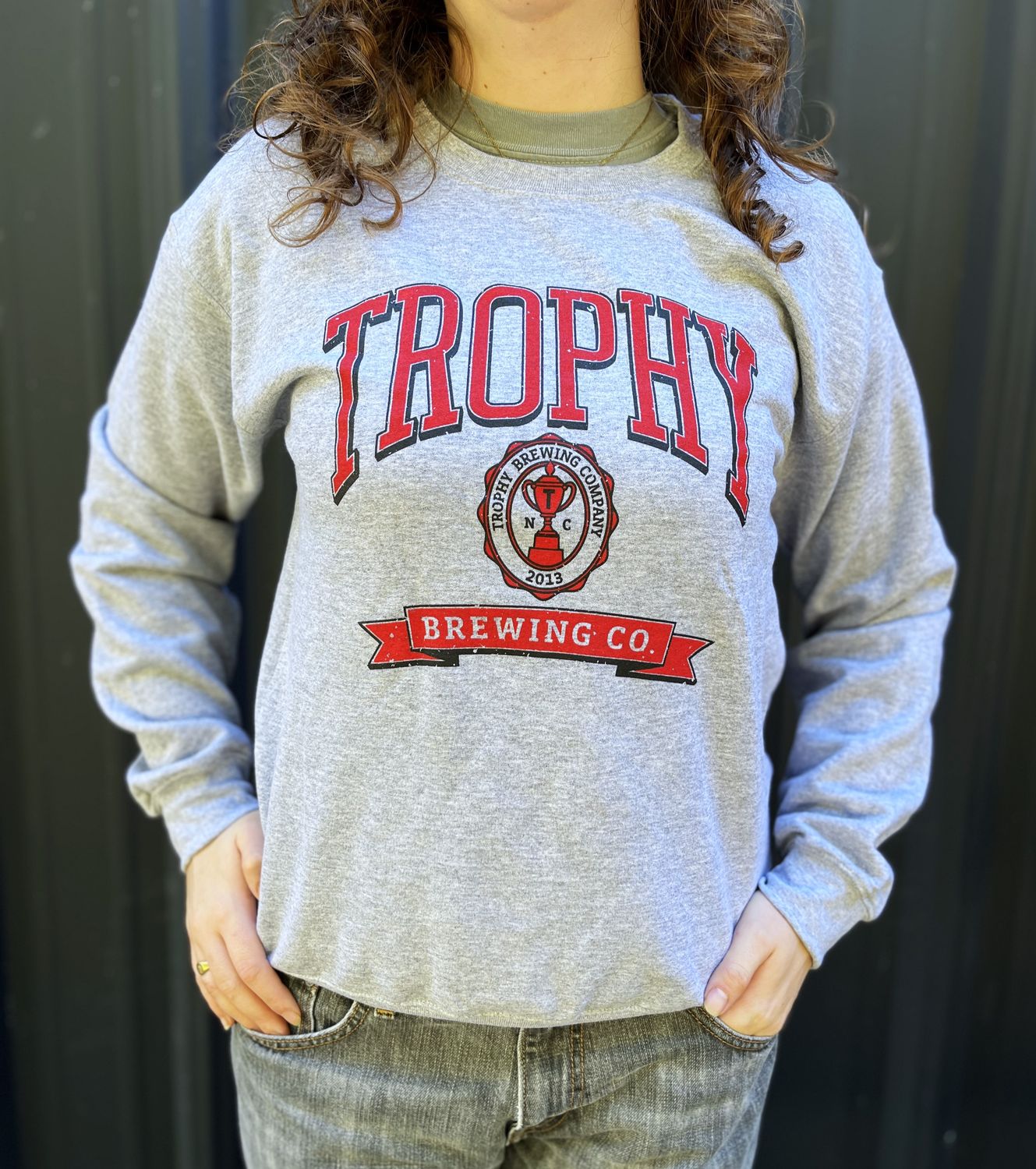 NEW! Trophy Gray Crewneck Sweatshirt, Size: S