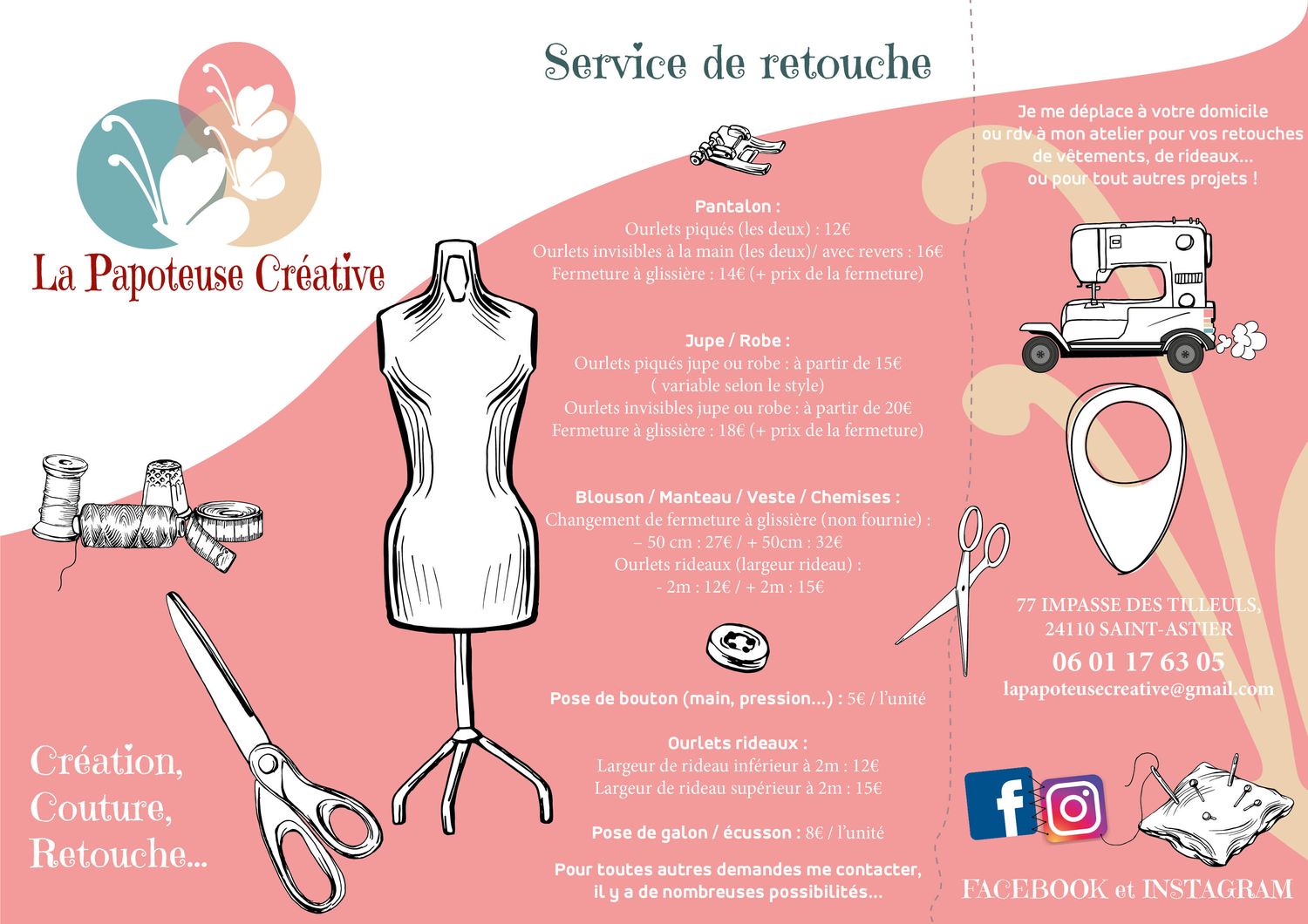 Retouches vêtements, rideaux...