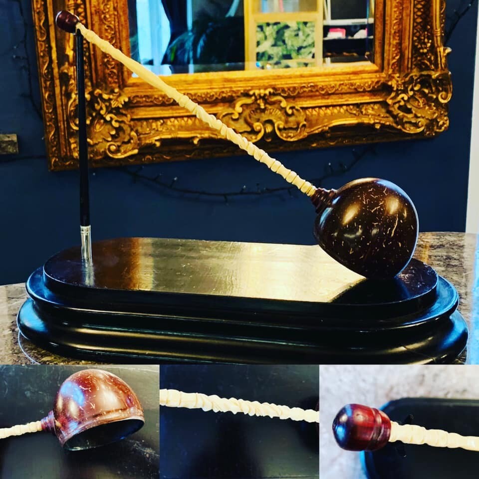 19thC Handmade Sailor’s Ivory & Coconut Husk Rum Ladle or “Dipper” (Scrimshaw)