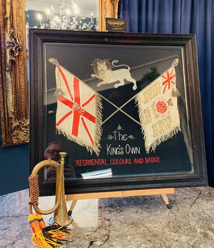 Victorian Embroidered Kings Own Crossed Colours and Battle Honours Standard
