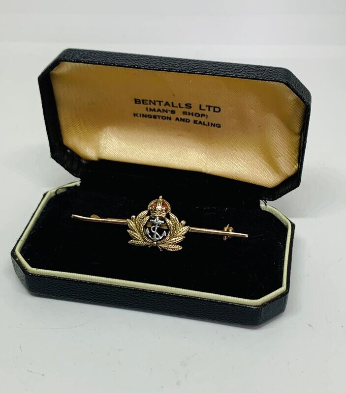 ​Superb 9ct Gold Enamelled Royal Navy Sweetheart Bar Brooch (c.1920-45)