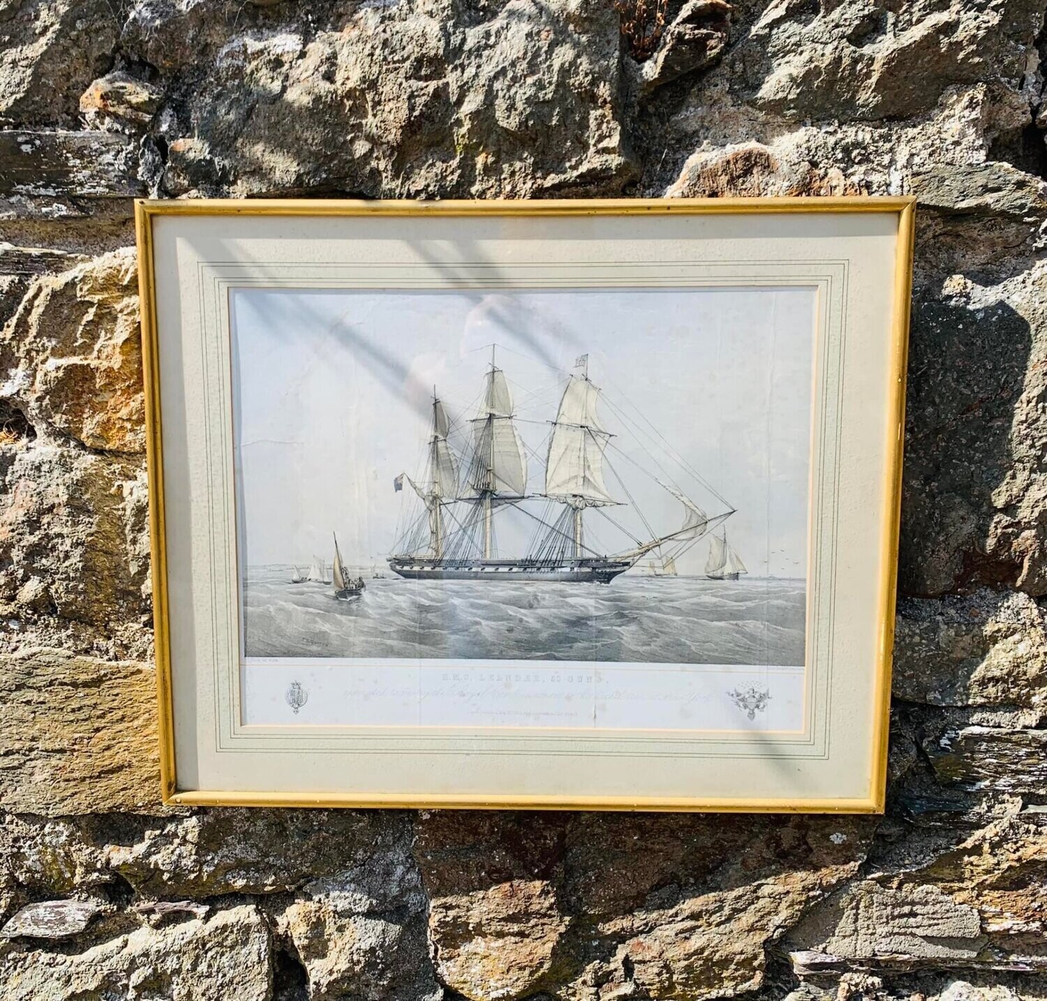 Maritime Lithograph signed by Thomas Goldsworthy Dutton (d.1853) HMS Leander.