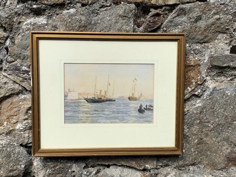 Watercolour of the Royal Yacht Alberta Transporting Queen Victoria from Cowes d.1901