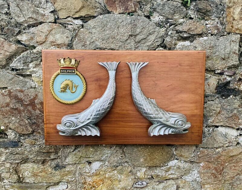 Royal Navy Chromed Bronze Dolphins and HMS Dolphin Crest (c.1960-1998)