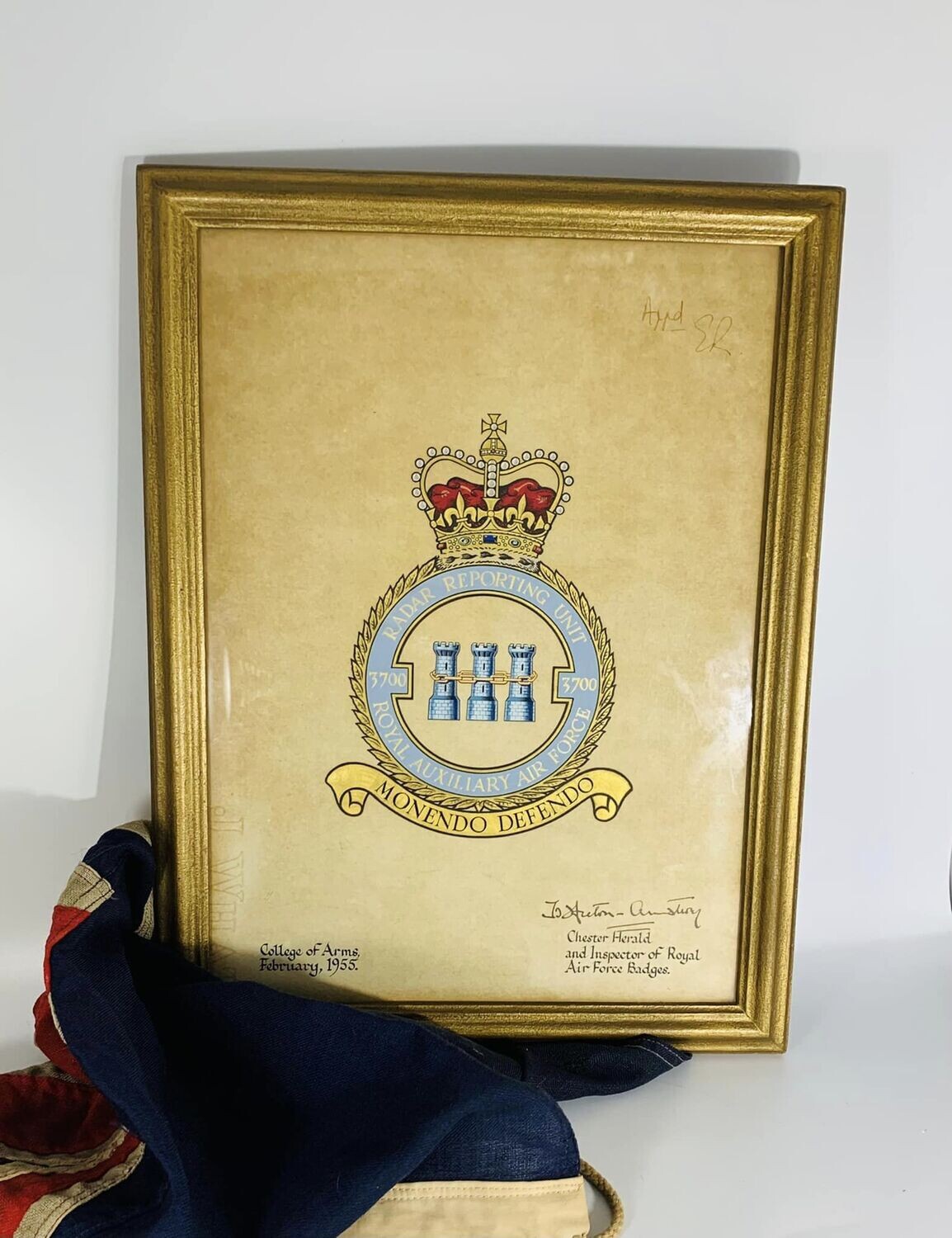 Queen Elizabeth II Signed RAF Hand Painted Crest by The College of Arms 1955