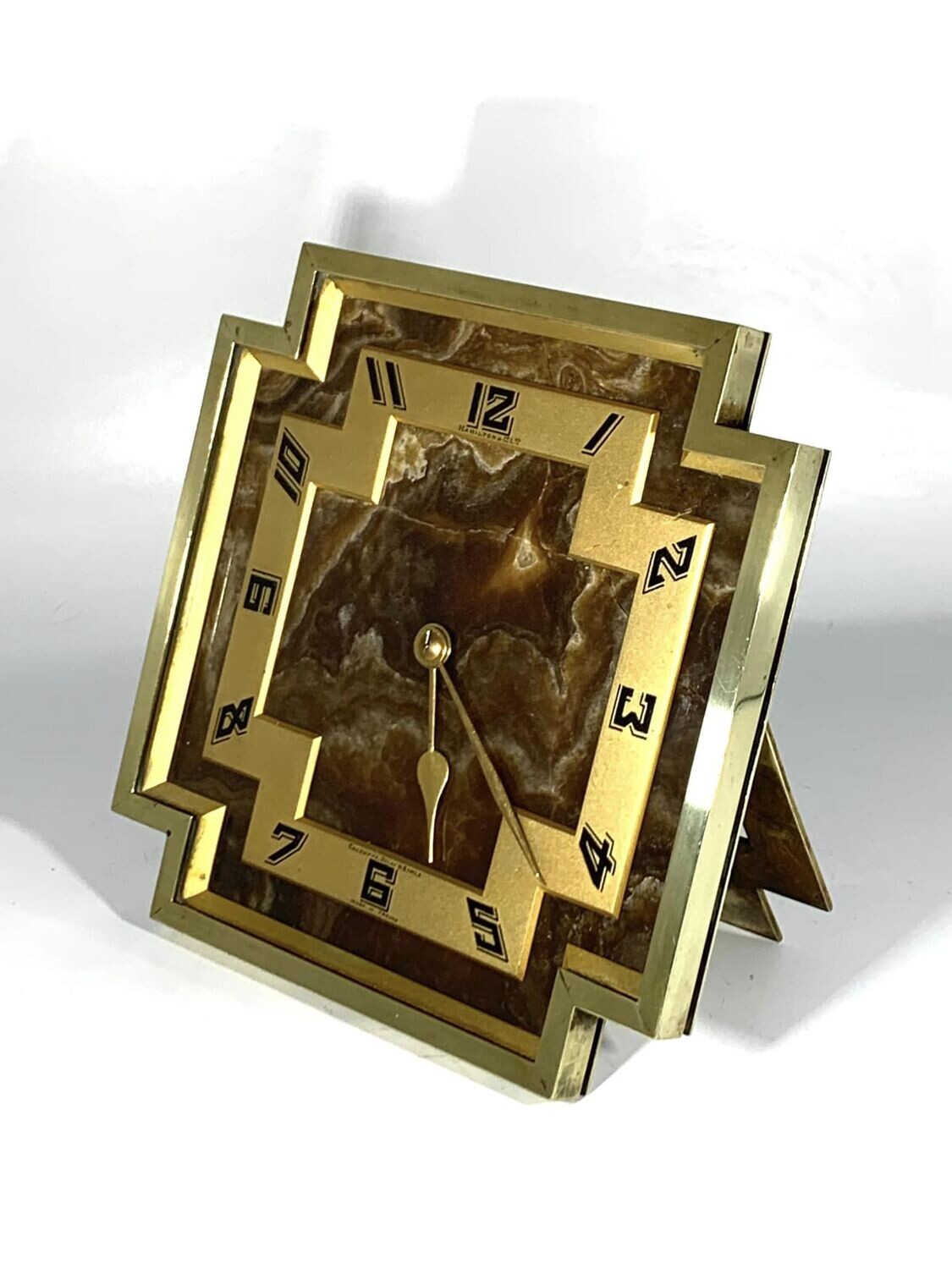 Marble & Brass Charles Hour Art Deco Clock for Hamilton & Co Ltd of Calcutta.