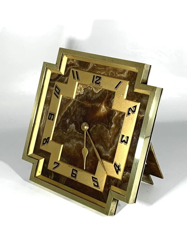 Marble & Brass Charles Hour Art Deco Clock for Hamilton & Co Ltd of Calcutta.