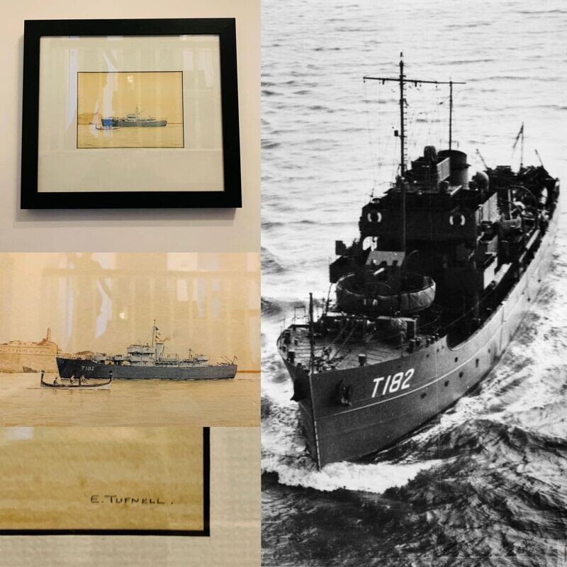 WW2 Royal Navy Watercolour by British Marine Artist Eric Tufnell (1888-1978)