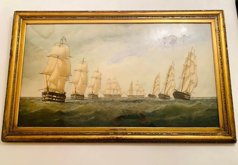 Stunning Original Gilt Framed Royal Navy Watercolour Painting by Charles Taylor (c.1850)