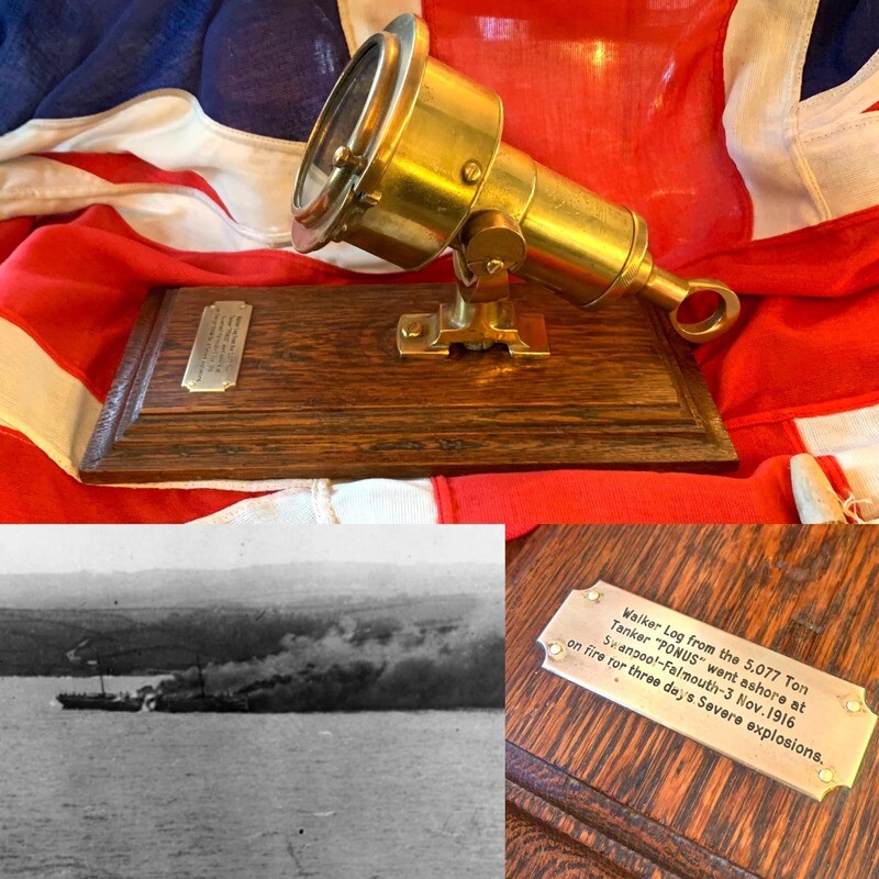 ​Mounted Walker “Cherub III” Ships Log off the Stricken Oil Tanker SS Ponus (d.1916)