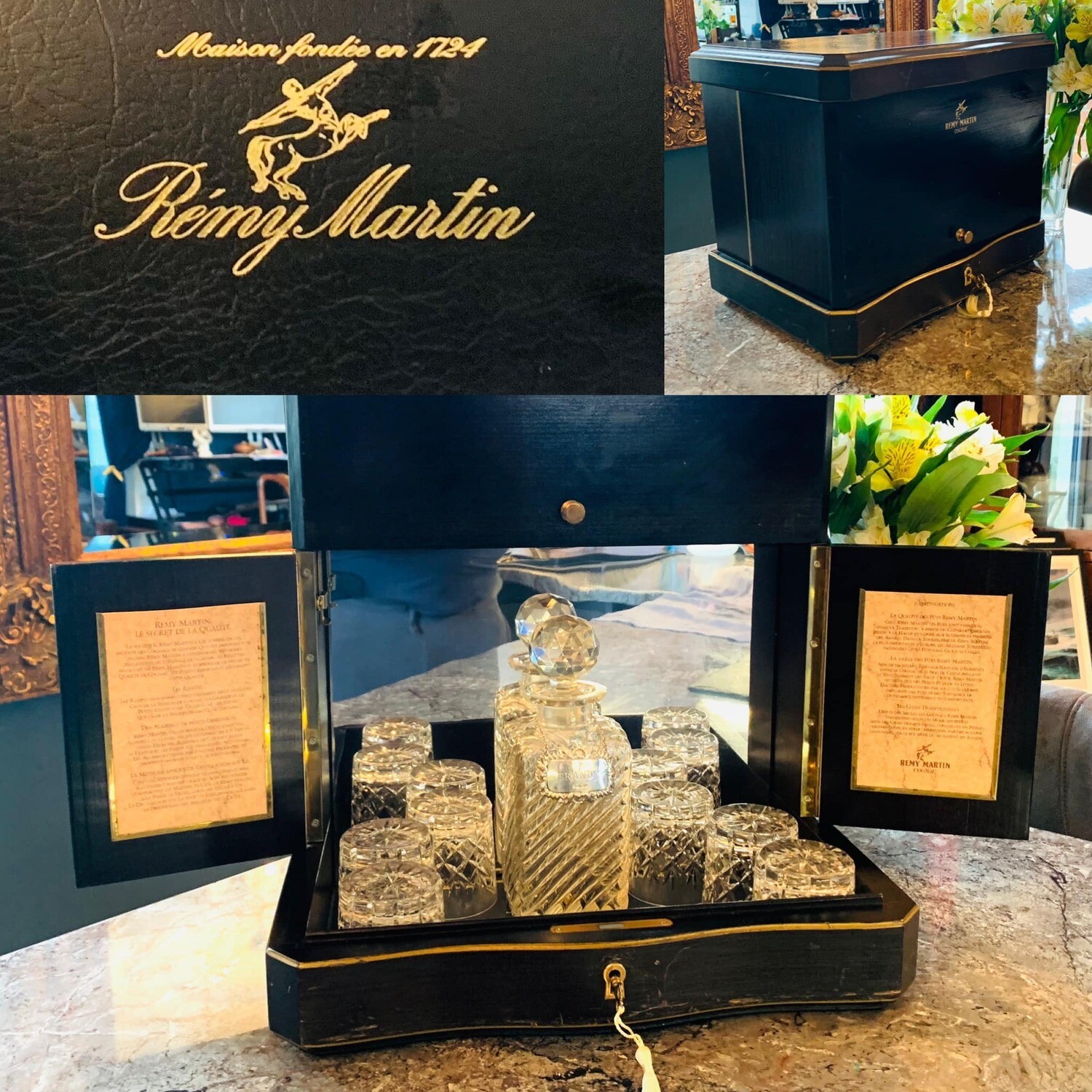 Sublime Vintage Remy Martin Brandy Drinks Cabinet & Silver Labeled Decanter & Glasses (hm.1977)