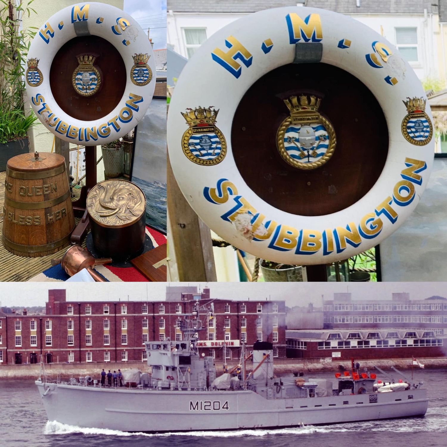 Royal Navy HMS Stubbington Gangway Ceremonial Lifebuoy & Crucifix Stand (1957-89)