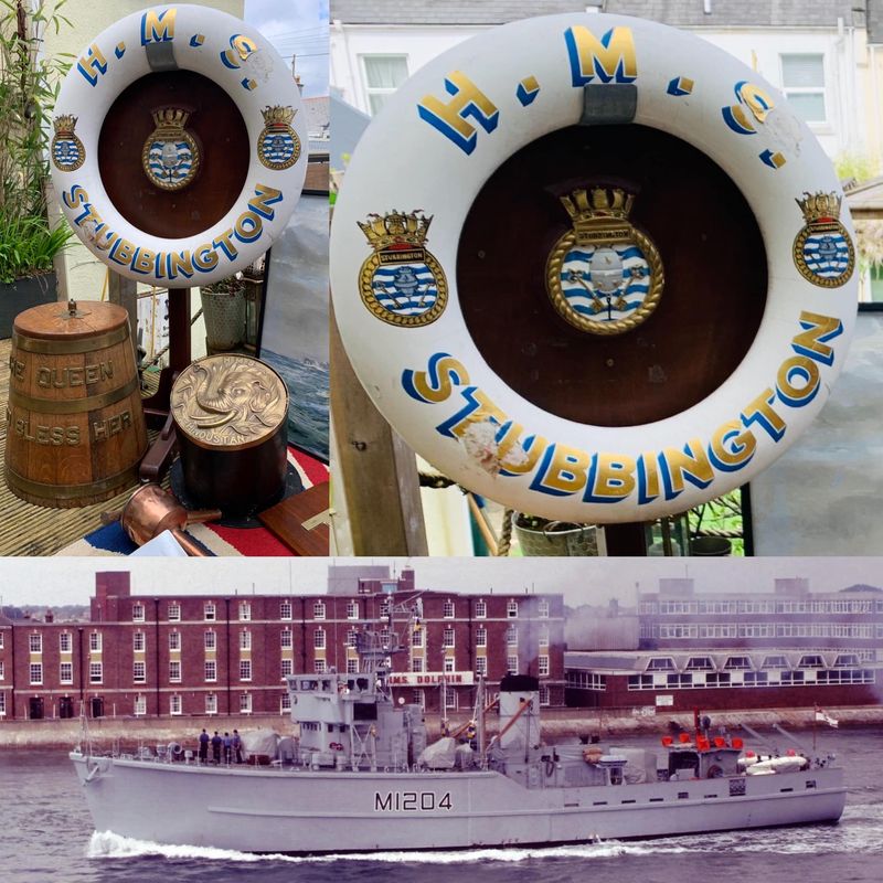 Royal Navy HMS Stubbington Gangway Ceremonial Lifebuoy & Crucifix Stand (1957-89)