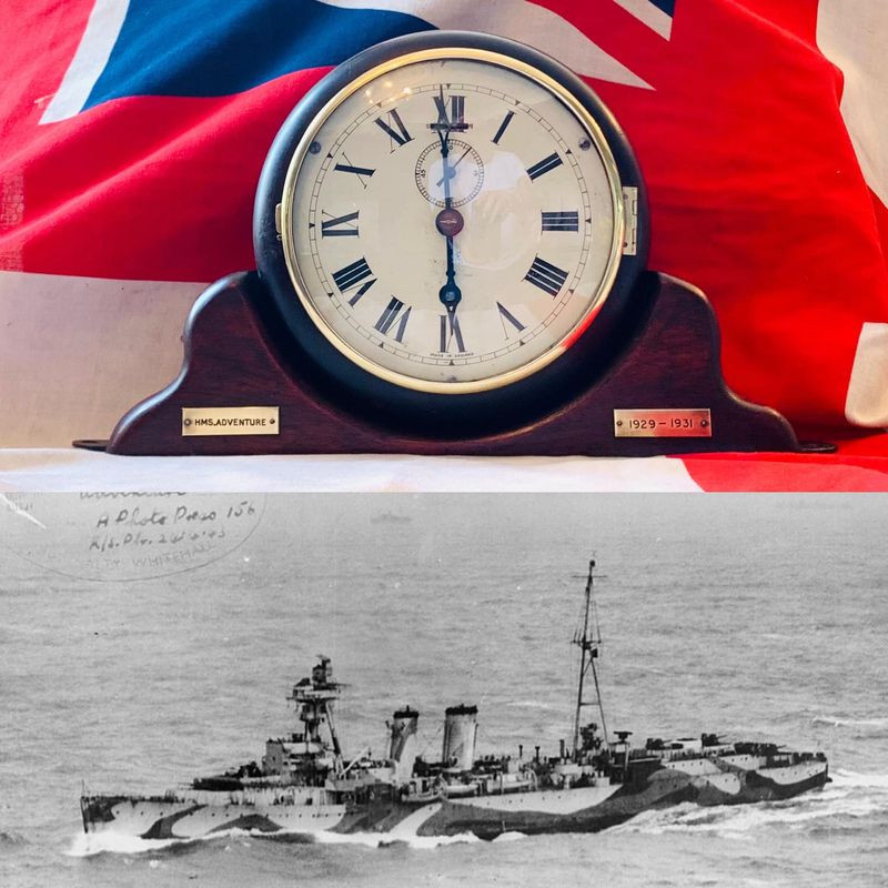 Fabulous Mahogany Cased WW2 Royal Navy HMS Adventure Ships Clock (d.1929-31)
