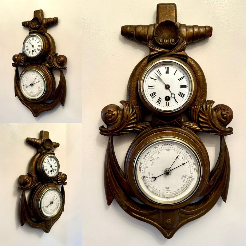 Fabulous 19thC Nautical or Maritime Gilt Carved Wall Clock Compendium
